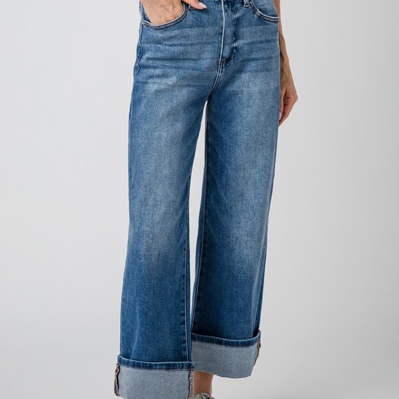 Social Threads Risen Phoebe High Rise Crop Wide Leg Cuffed Jeans Size 3030 / Med - Picture 1 of 3